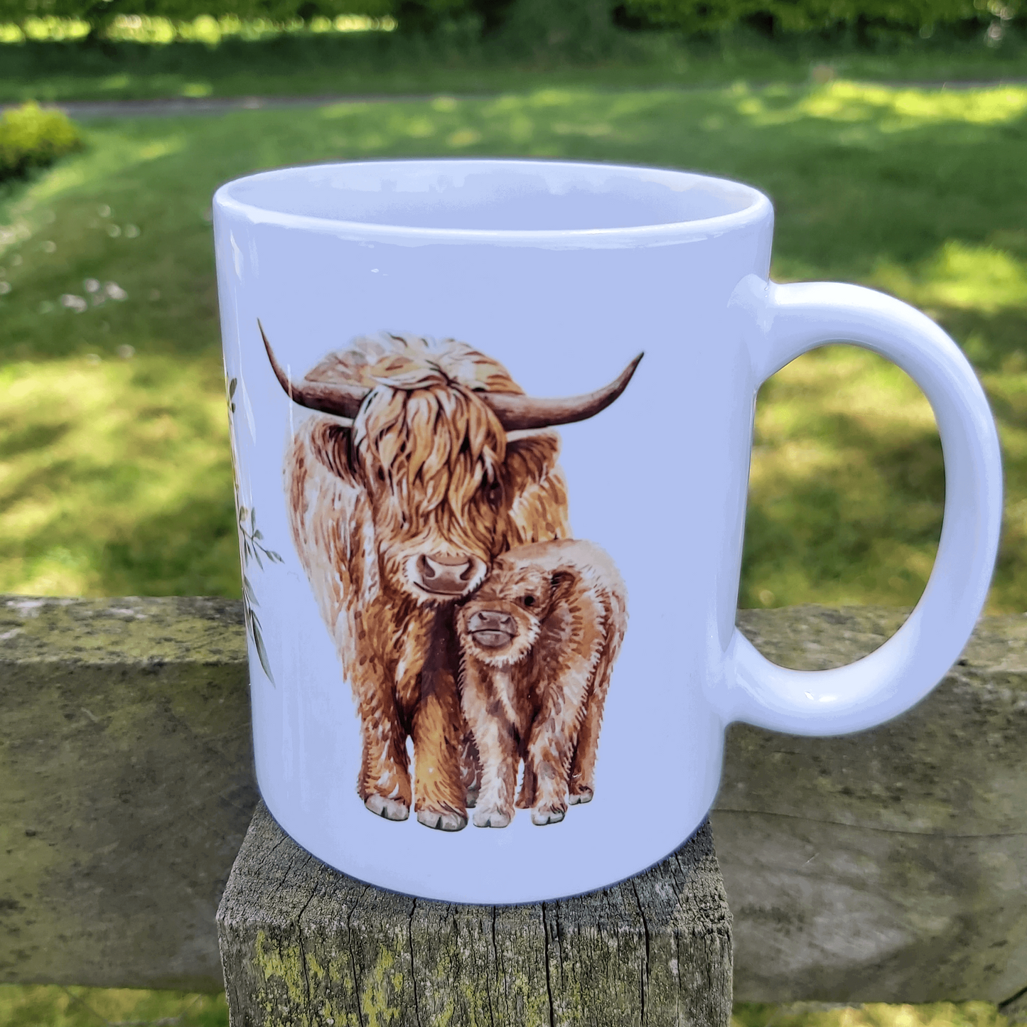 Highland cow and flower mug - Sew Tilley