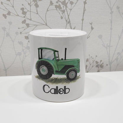 Personalised tractor money box - Green tractor