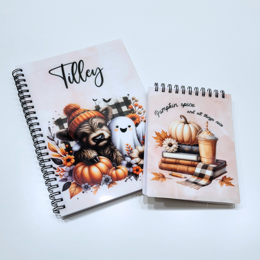 Personalised Autumn highland cow and Ghost Notebook