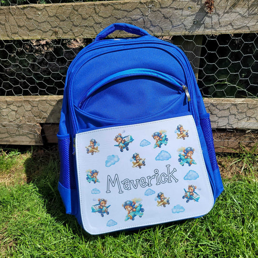 Personalised child's back pack front view planes design