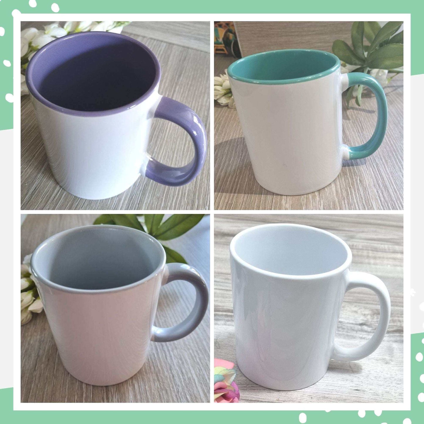 Personalised  photo mug colour options purple, mint, grey and white