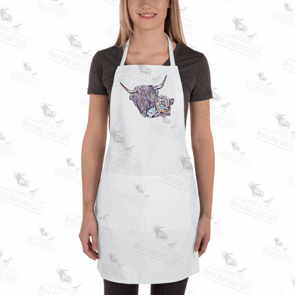 Highland cow and calf apron - white apron