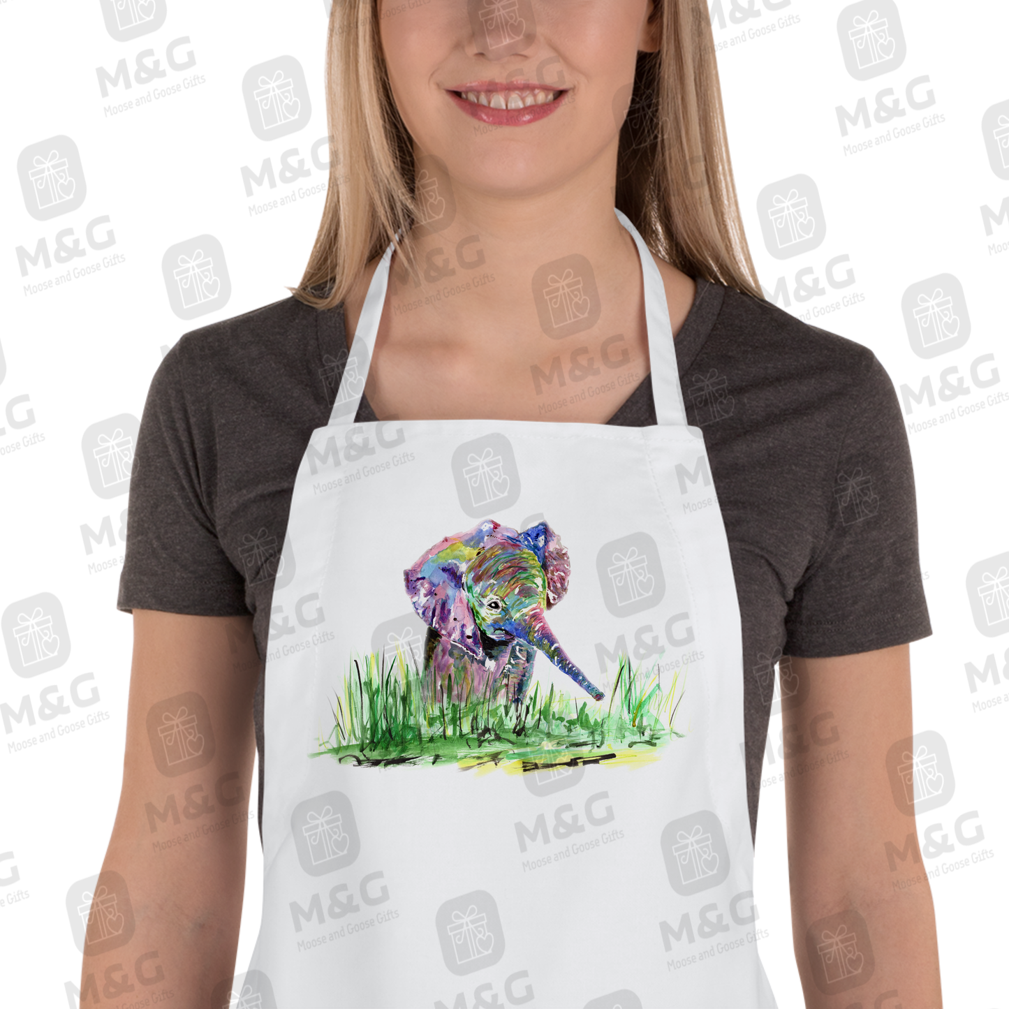 Elephant Apron - White adults cooking apron