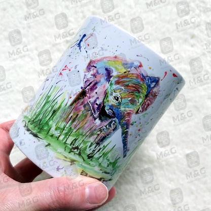 Watercolour elephant and splashes mug