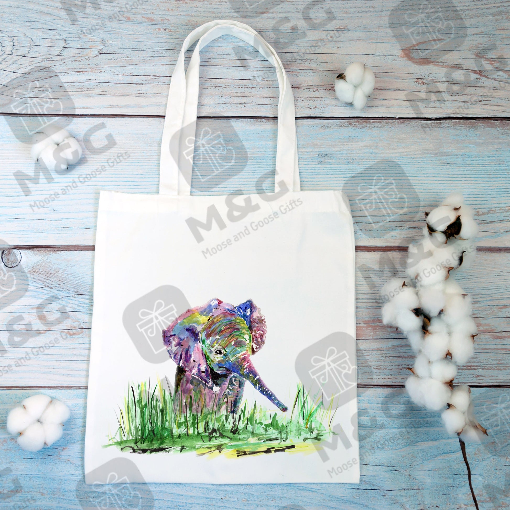 Watercolour elephant bag - tote bag - gift bag personalised - moose and goose gifts