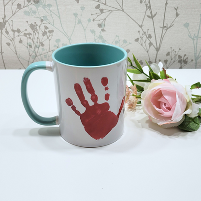 Kids personalised handprint or artwork mug - left side