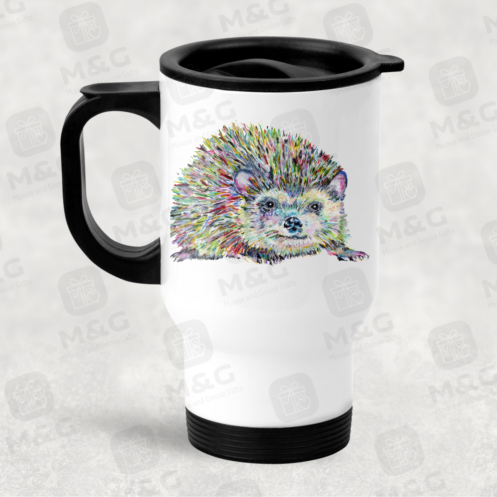 Hedgehog travel mug with handle - watercolour personalised travel mug - moose and goose gifts