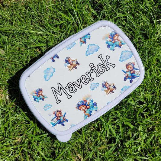 Child's personalised snack tub - top view plane design