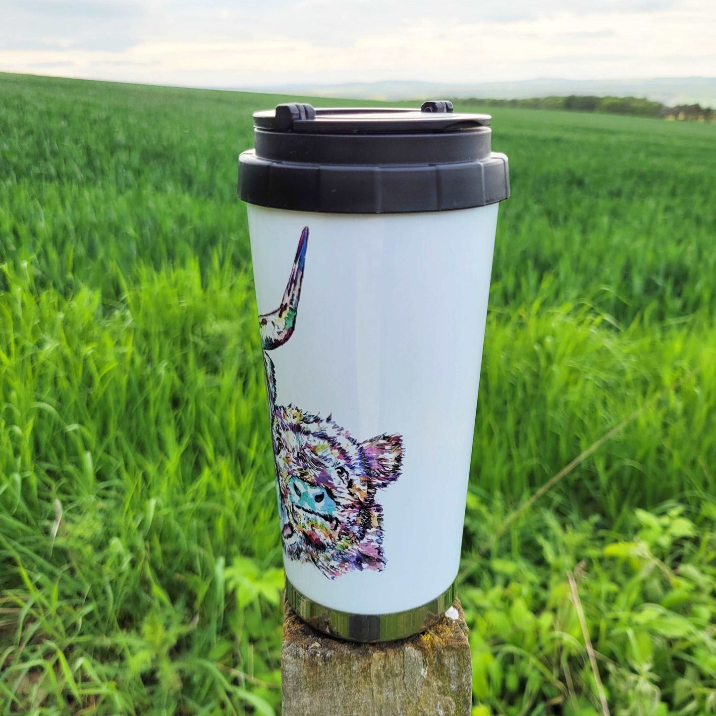 Watercolour highland cow travel mug