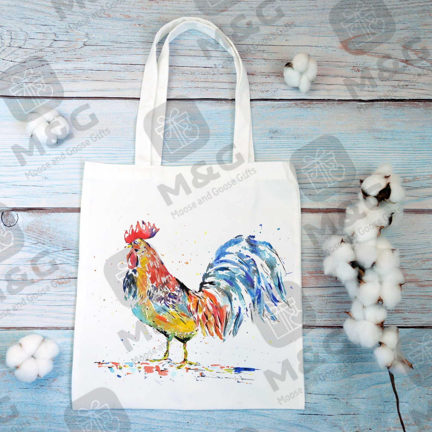 Personalised shopping bag - cockerel bag. watercolour print moose and goose gifts