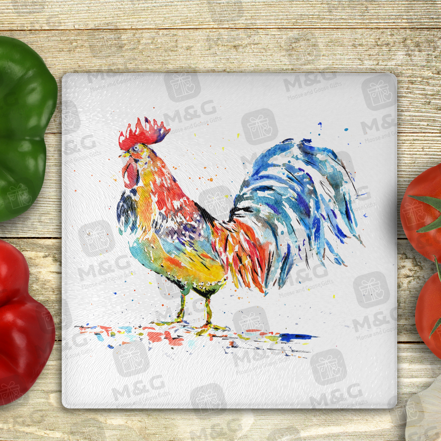 moose and goose gifts - cutting board - chopping board cockerel design