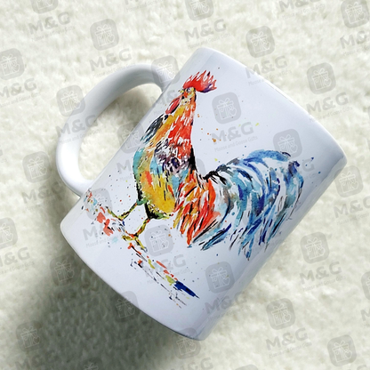 Watercolour cockerel mug