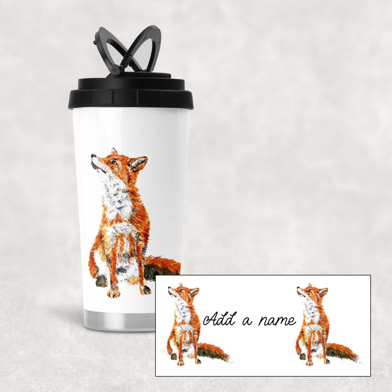 Personalised fox travel mug - insulated personalised gift - Moose and Goose gifts