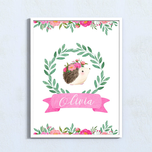 Pink woodland personalised print - hedgehog - Sew Tilley